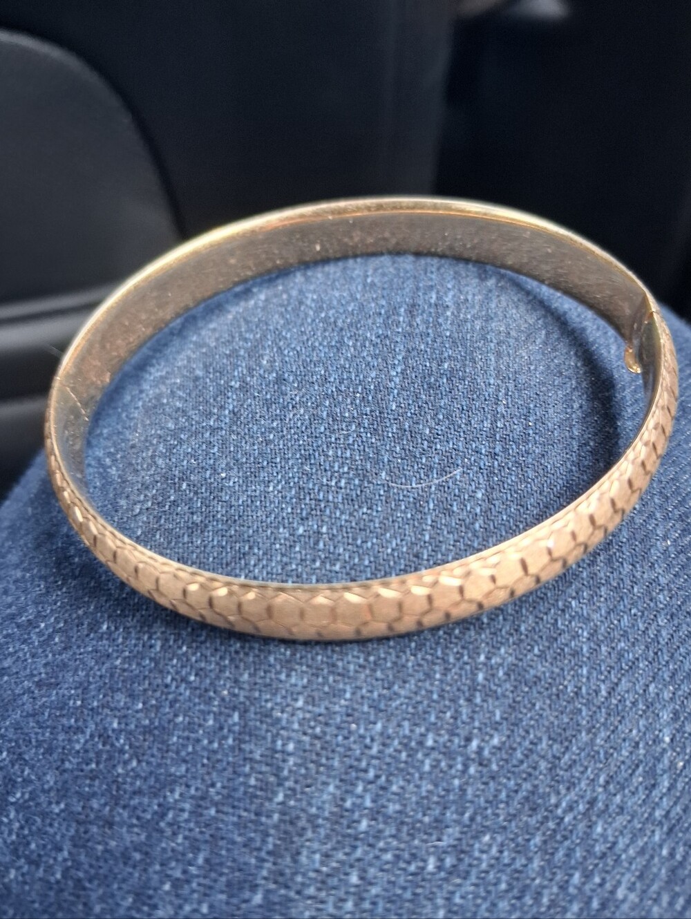 Textured Gold 14k, Hinged Bangle Bracelet